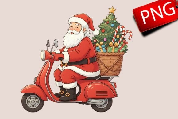 Download Christmas Santa Scooter Riding Clipart - Scooter riding Collection
