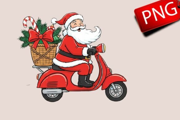 Download Christmas Santa Scooter Riding Clipart - Scooter riding Collection