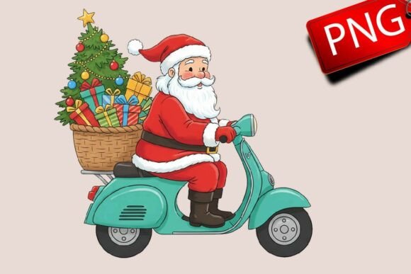 Download Christmas Santa Scooter Riding Clipart - Scooter riding Collection